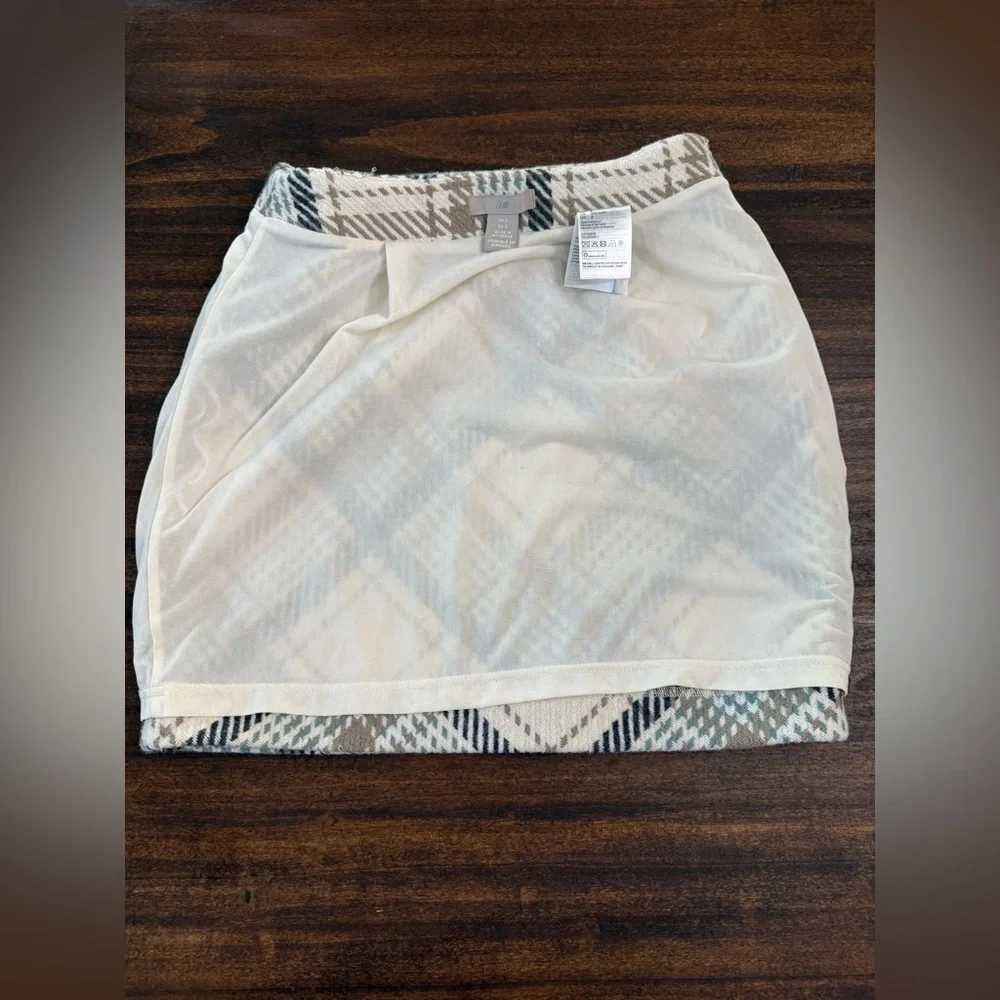 H&M Plaid Pencil Skirt - Cream, Brown, Black